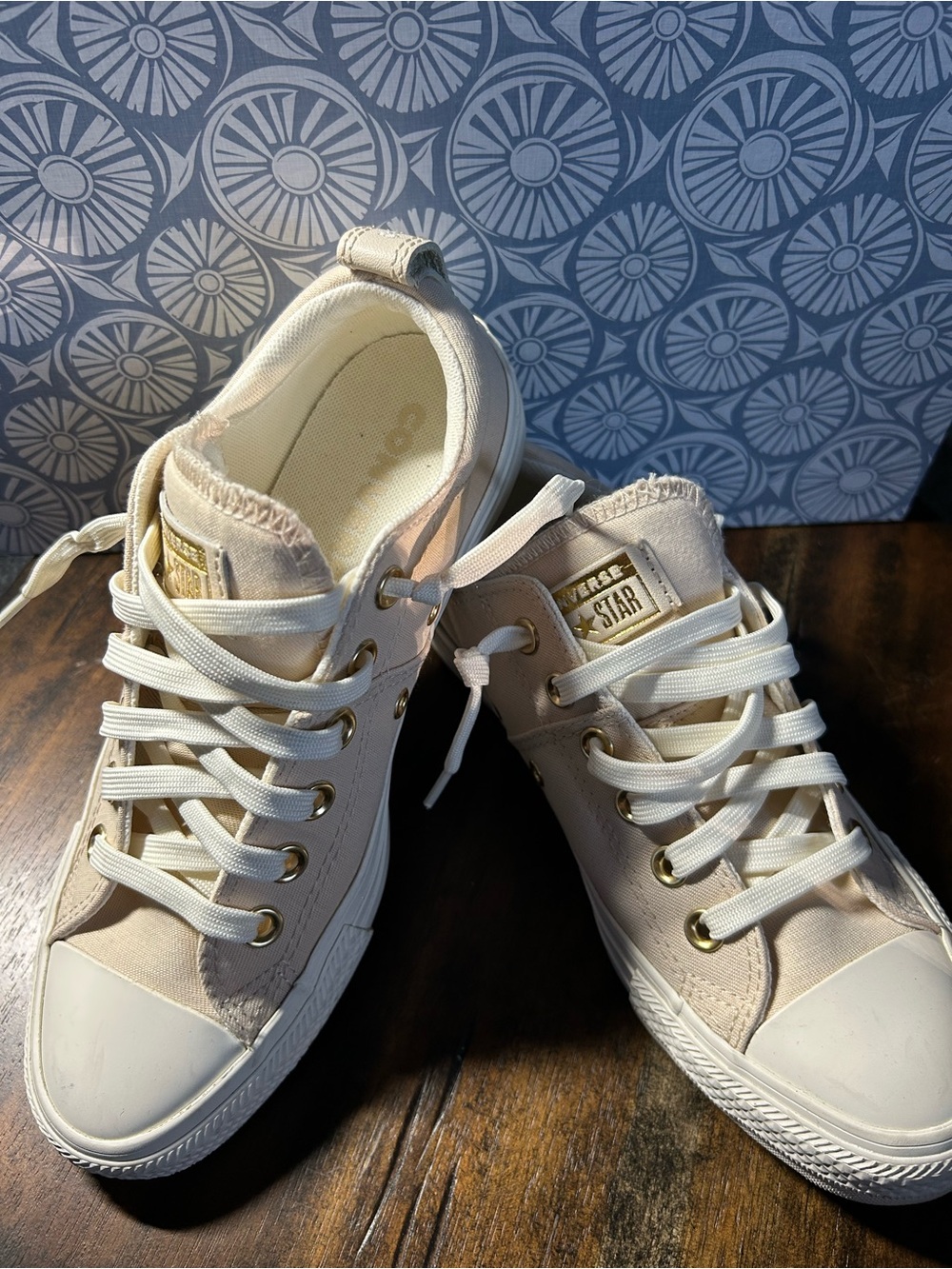 Converse All Star Low Top Sneakers - Cream with Gold Accents Size 7